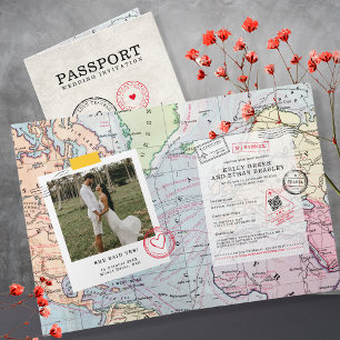 Beige Passport宛先マップ結婚の 招待状