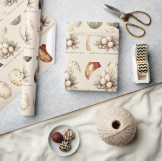 Beige Pastel Easter Eggs Family Name ラッピングペーパー