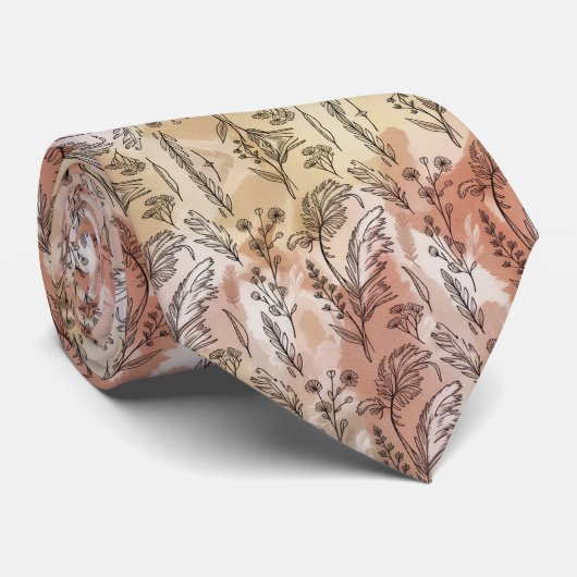 Beige Peach Botanical Sketch  ネクタイ (ロール)