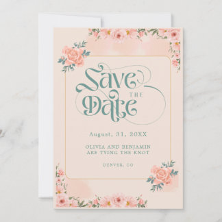 Beige Peach Pink Floral Save The Date Invitations セーブザデート