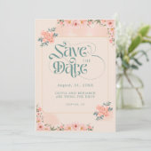 Beige Peach Pink Floral Save The Date Invitations セーブザデート (スタンド正面)