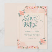 Beige Peach Pink Floral Save The Date Invitations セーブザデート (正面/裏面)
