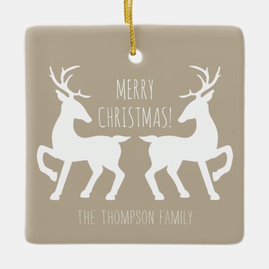 Beige & Personalizableファミリー名に白いデザイナー セラミックオーナメント (正面)