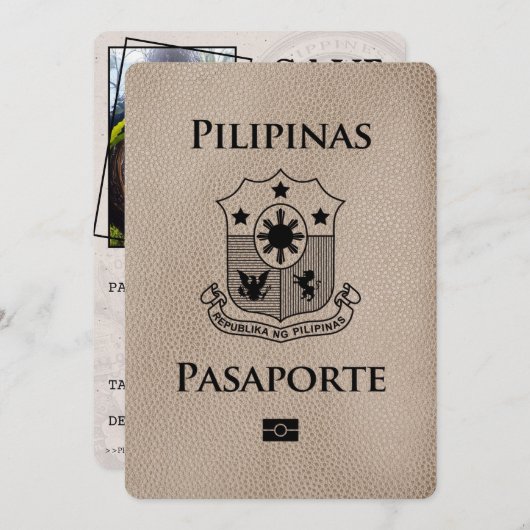 Beige Philippines Passport日付の保存 セーブザデート (正面/裏面)