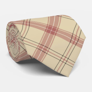 Beige Pink and Black Elegant Plaid ネクタイ