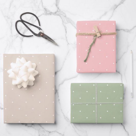 Beige Pink And Green White Tiny Polka Dots Pattern ラッピングペーパーシート (正面)