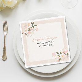 Beige Pink Floral Pattern Bridal Shower スタンダードランチョンナプキン