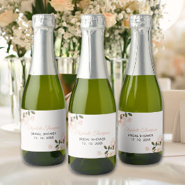 Beige Pink Floral Pattern Bridal Shower スパークリングワインラベル