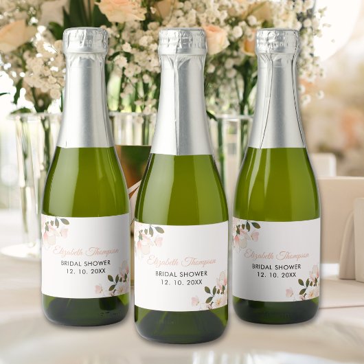 Beige Pink Floral Pattern Bridal Shower スパークリングワインラベル