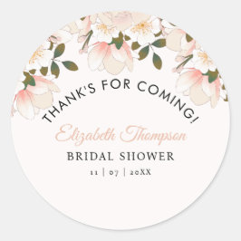 Beige Pink Floral Pattern Bridal Shower ラウンドシール