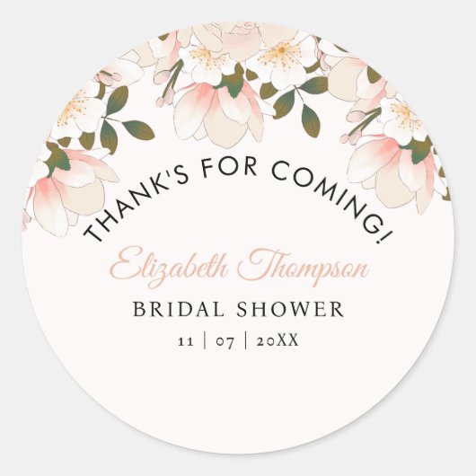 Beige Pink Floral Pattern Bridal Shower ラウンドシール (正面)
