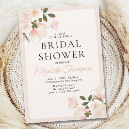 Beige Pink Floral Pattern Bridal Shower 招待状