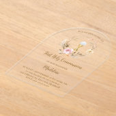 beige pink flowers | First Communion アクリル招待状 (レイダウン)