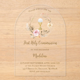 beige pink flowers | First Communion アクリル招待状