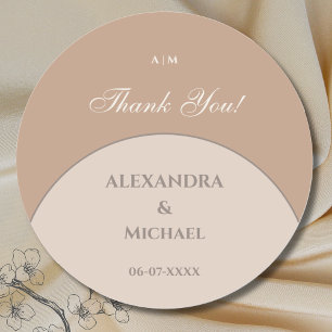 Beige Pink Monogram Japandi's 結婚 Thank You ラウンドシール