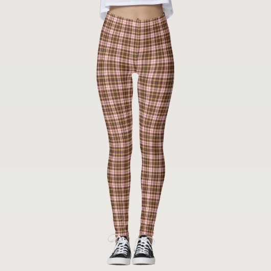 Beige Pink Plaid Tartan Retro Color レギンス (正面)