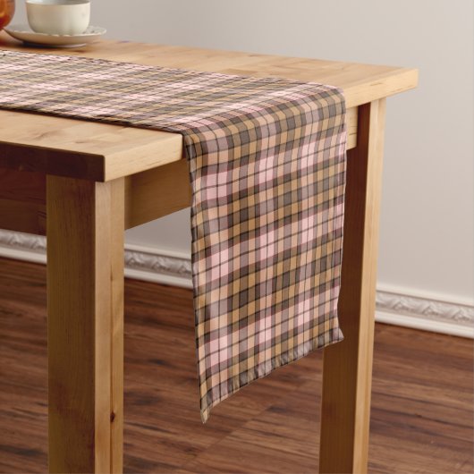 Beige Pink Plaid Tartan Retro Color Table Runner ショートテーブルランナー (インサイチュ)