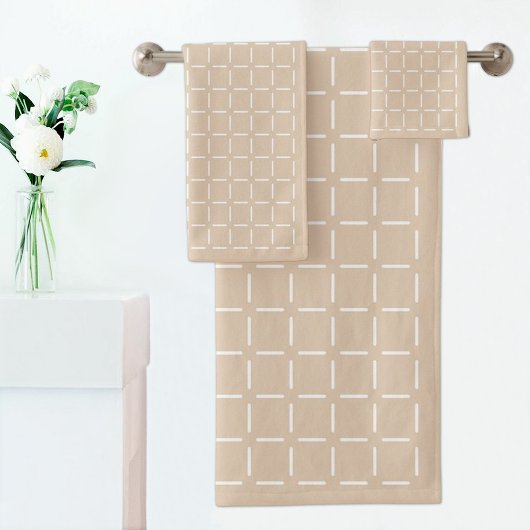  Beige Plaid Pattern Towel バスタオルセット