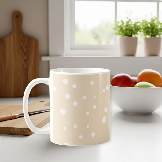 Beige polka dot cup with handle, Birthday gift コーヒーマグカップ