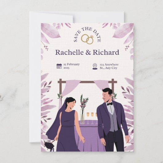 Beige & Purple Animated Wedding Invitation 招待状 (正面)