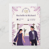 Beige & Purple Animated Wedding Invitation 招待状 (正面/裏面)