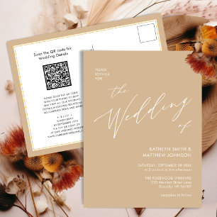 Beige QR Code All In モダン One Script 結婚's インビテーションポストカード