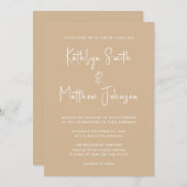 Beige QR Code All In モダン One Script 結婚's 招待状 (正面/裏面)