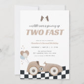 Beige Race Car Two Fast Second Birthday Invite  招待状 (正面)