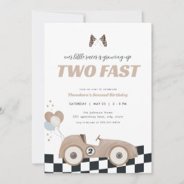 Beige Race Car Two Fast Second Birthday Invite  招待状
