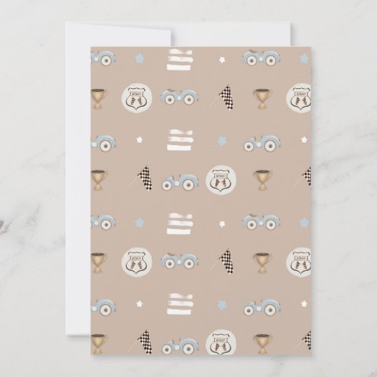 Beige Race Car Two Fast Second Birthday Invite  招待状 (裏面)