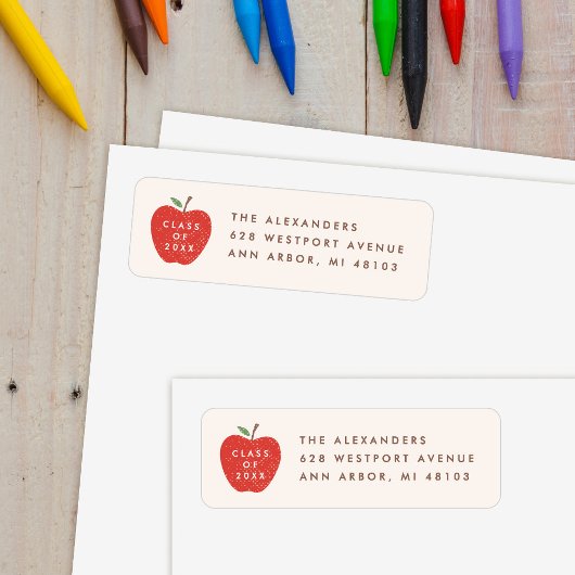 Beige Red Apple Preschool Graduation Address Label ラベル