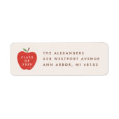 Beige Red Apple Preschool Graduation Address Label ラベル (正面)