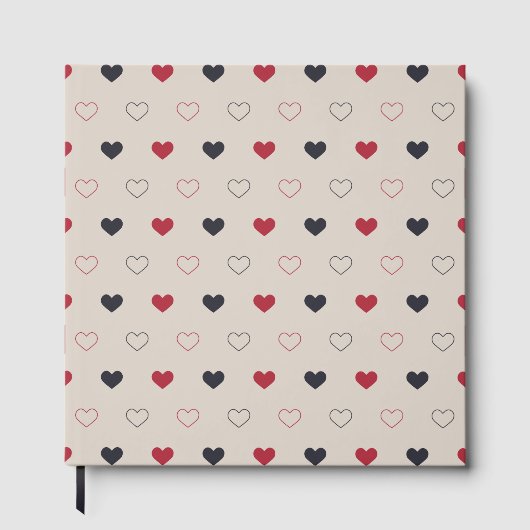 Beige & red Heart Seamless Pattern Cute Minimal ゲストブック (正面)