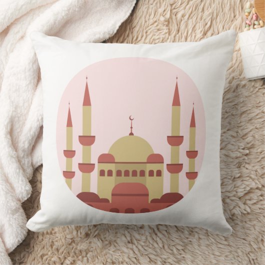 Beige & Red Mosque Throw Pillow クッション (ブランケット)
