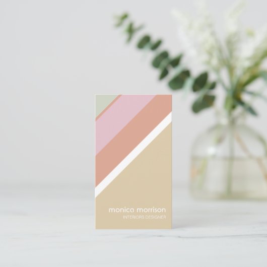 Beige red stripes feminine minimal elegant retro 名刺 (スタンド正面)