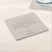 Beige Romantic Funny Message Wedding スクエアペーパーコースター (アングル)