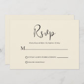 Beige RSVPカーお洒落ド上のブラックスクリプト 招待状 (正面/裏面)