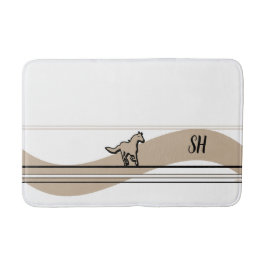 Beige Running Horse Design and Initials バスマット