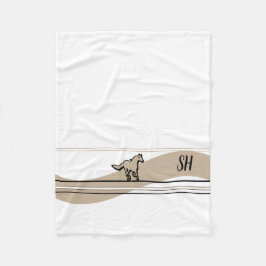 Beige Running Horse Design and Initials フリースブランケット