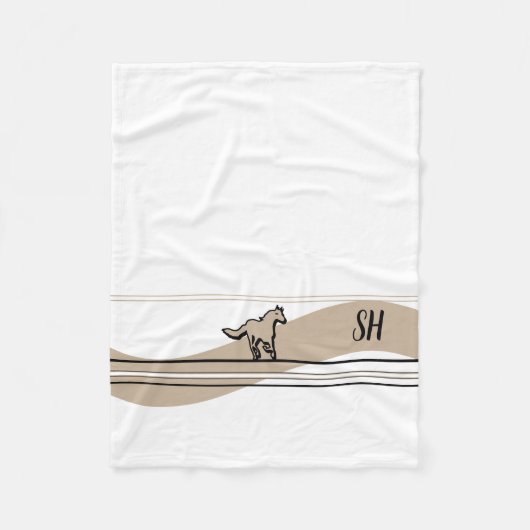 Beige Running Horse Design and Initials フリースブランケット (正面)
