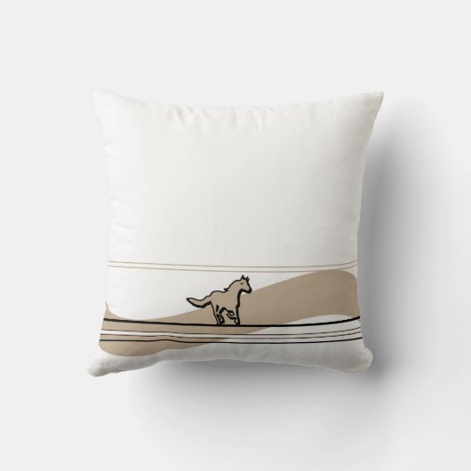 Beige Running Horse Design & Initials Throw Pillow クッション (裏面)