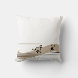 Beige Running Horse Design & Initials Throw Pillow クッション