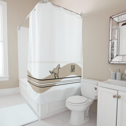 Beige Running Horse Design Shower Curtain シャワーカーテン (インサイチュ)