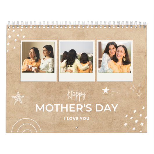 Beige Scribble Happy Mother's Dayカスタム写真 カレンダー (カバー)