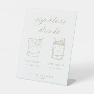 Beige Script Signature Drinks 結婚's 台座サイン
