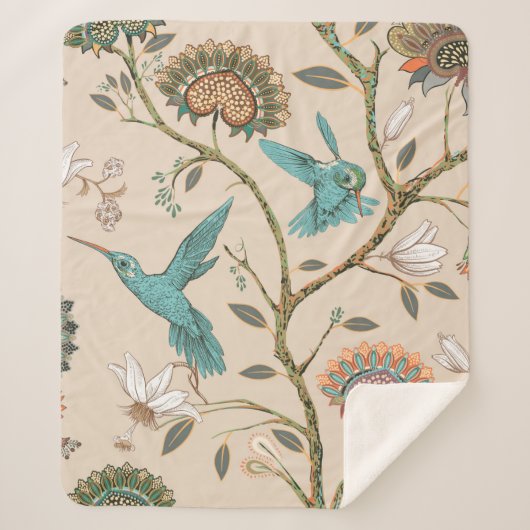 Beige seamless pattern with stylized flowers and b シェルパブランケット (正面)