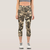 Beige Shadesの花葉と手のひら カプリレギンス (正面)