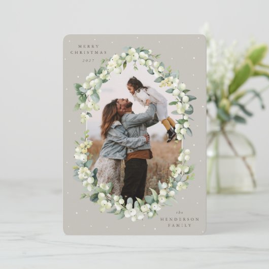 Beige Snowberry+ユーカリのクリスマスフォト シーズンカード (スタンド正面)