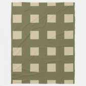 Beige Squares on Green Background With Red Grid フリースブランケット (正面)