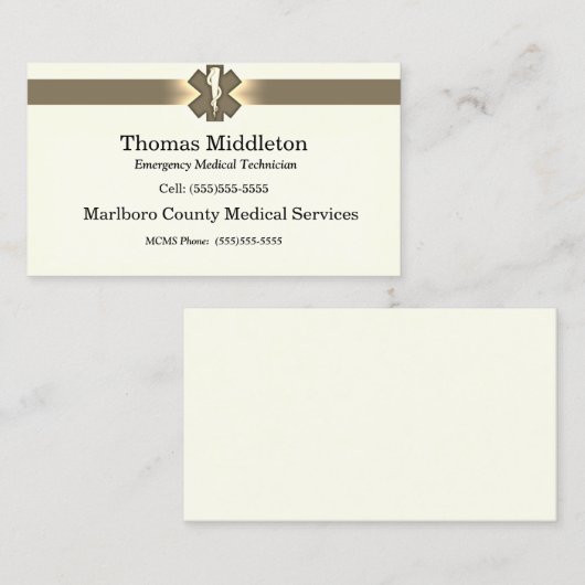 Beige Star of Life EMS / EMTカー連絡ド 名刺 (正面/裏面)